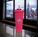MINISO Barbie Travel Tumbler 24 oz Studded Cup with Lid and Straw Vacuum Insulated Water Bottle Holder Compatible BPA-Free Fashionable Plastic Cup for girls and kids| Car School Home Party Pink