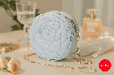 Rose Quilted Round Crossbody Bag With Chain (white)