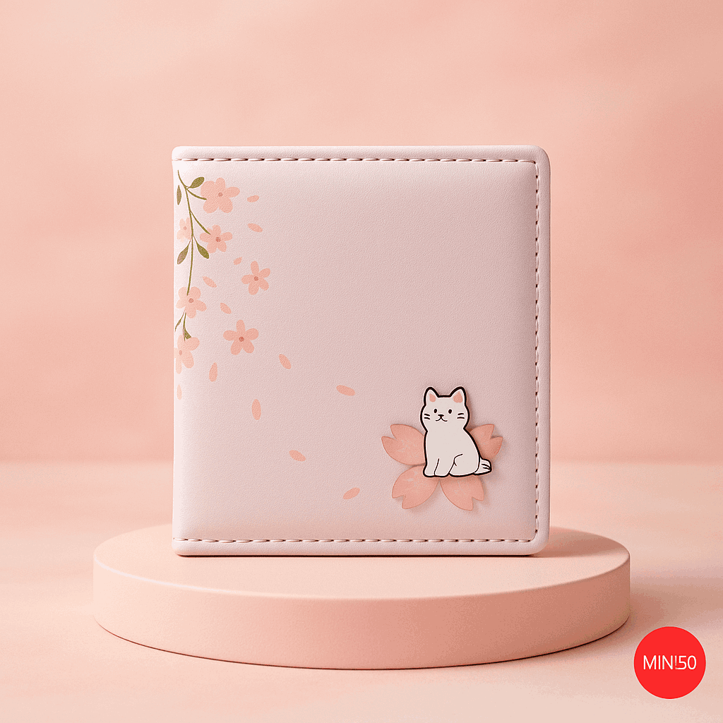 Flower Series Tri-Foil Women's Wallet (Light Pink) Miniso