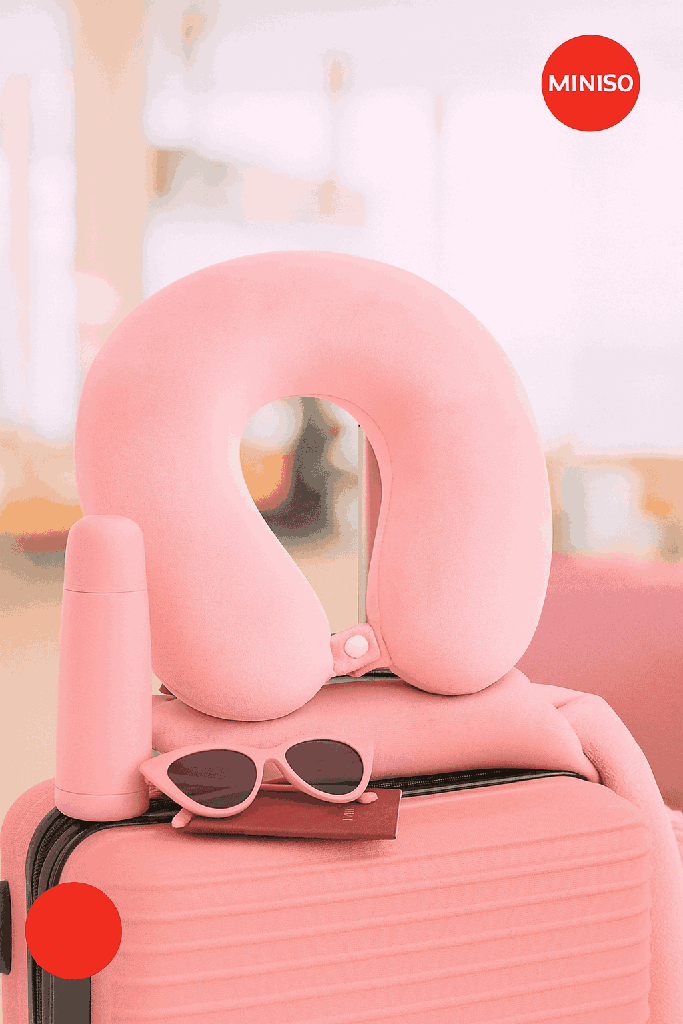 Compact Adjustable Memory Foam Neck Pillow (Pink) Miniso