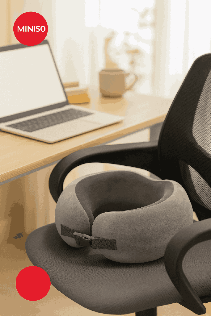 Compact Adjustable Memory Foam Neck Pillow (Gray) Miniso