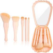 Shell Shape Storage Box Makeup Brushes Set With Mirror (Pink)Miniso