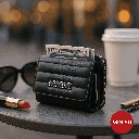 Classic Strip Tri-Fold Zip-Around Women's Wallet (Black)
