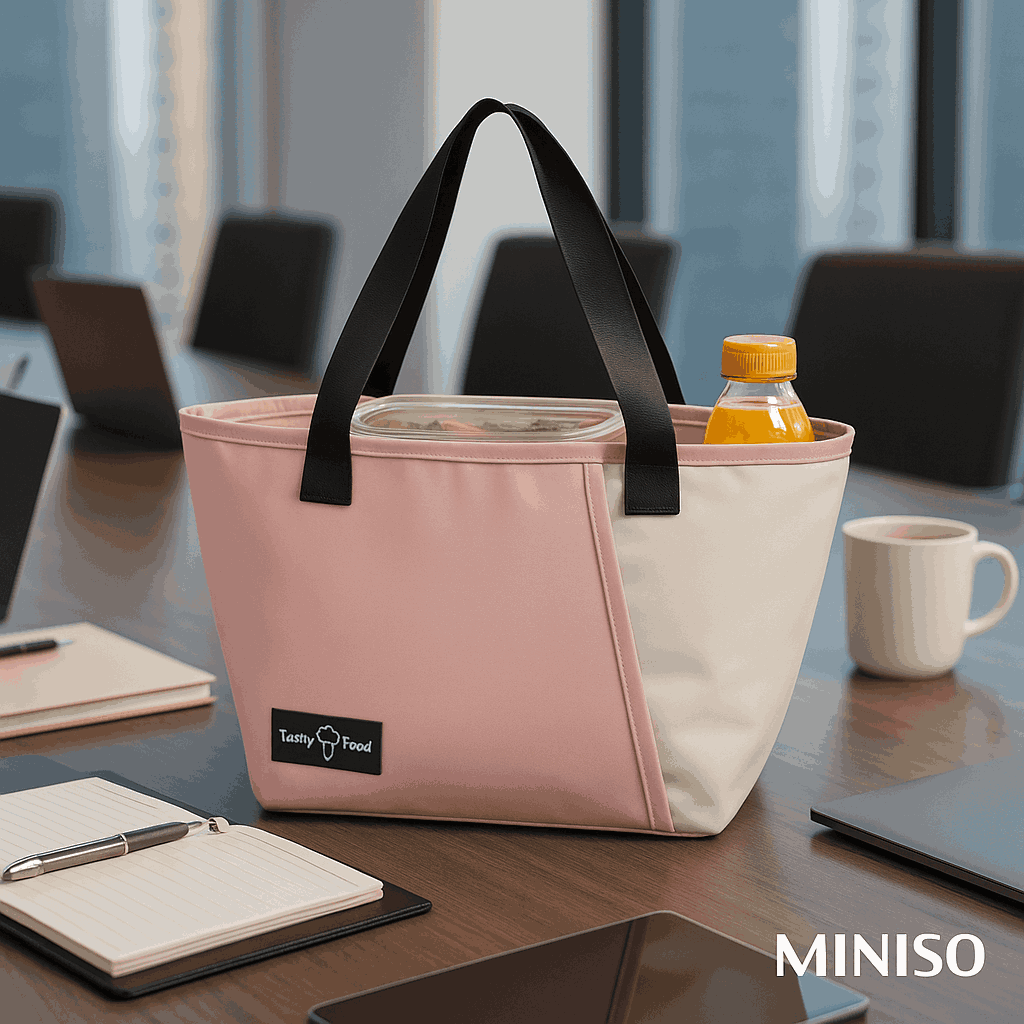 Color Blocking Mousse Trapezoid Lunch Bag (Pink)