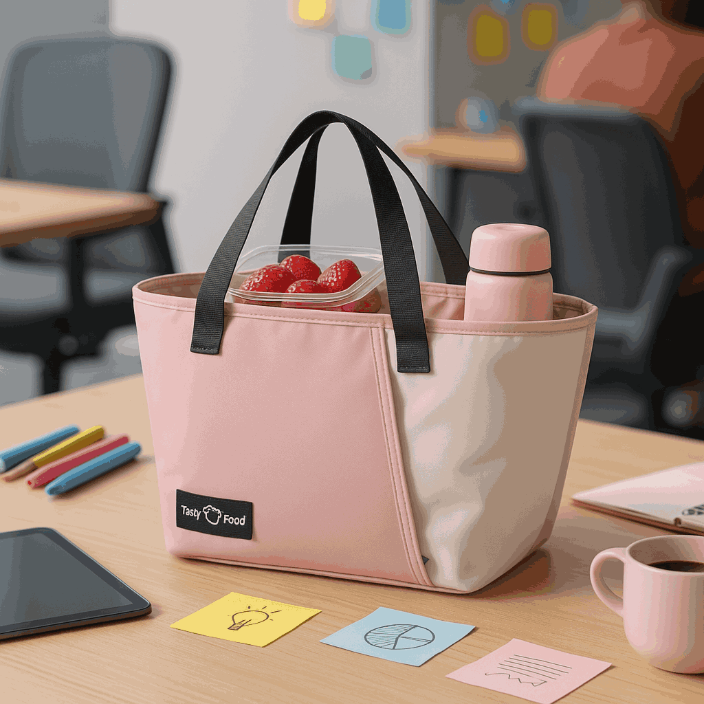 Color Blocking Mousse Trapezoid Lunch Bag (Pink)
