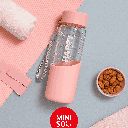 HAPPY High Borosilicate Glass Bottle with Silicone Cover 370mL(Pink)