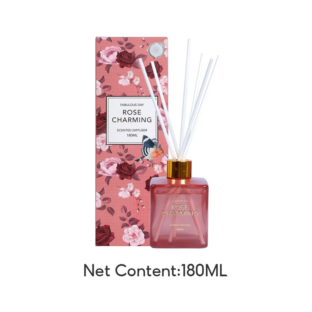 MINISO Glass Scent Diffusers,Home Fragrance Flameless Essential Oil With Diffuser Sticks,Fabulous Day Series(Rose Charming,Pink)