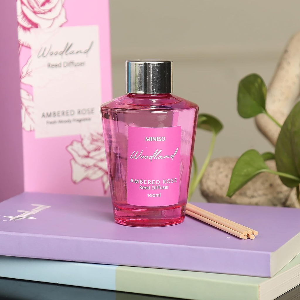 MINISO Woodland Home Fragrance Flameless Essential Oil with Diffuser Sticks Room Freshener for Home, Bedroom, Living Room, Ambered Rose