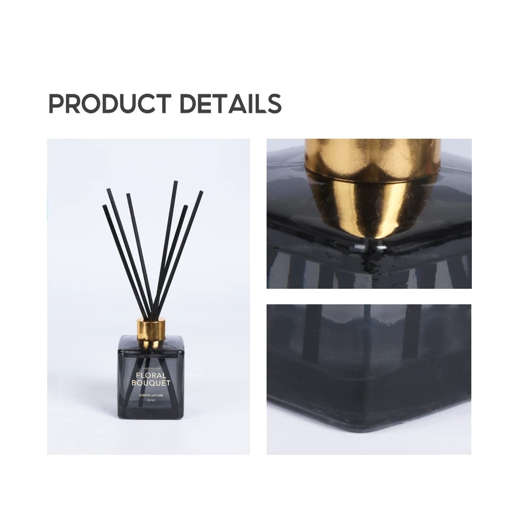MINISO Glass Scent Diffusers,Home Fragrance Flameless Essential Oil With Diffuser Sticks,Fabulous Day Series(Floral Bouquet,Black)