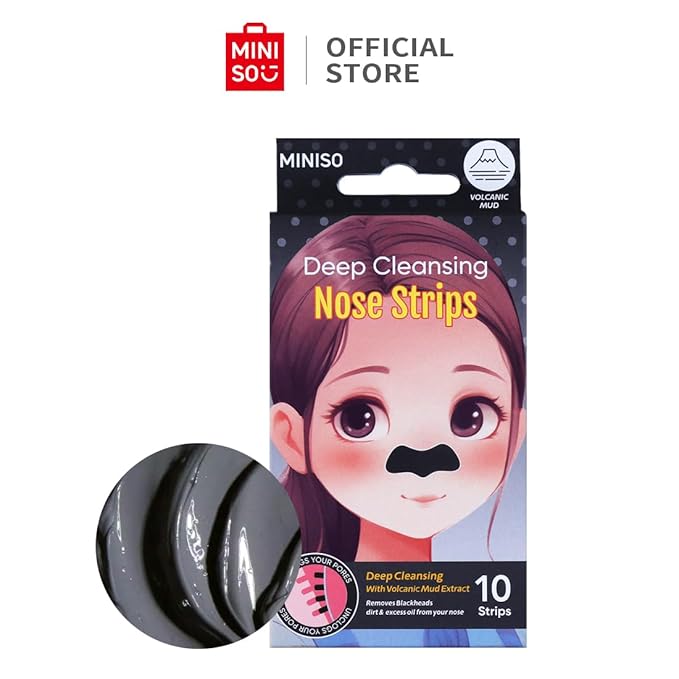 MINISO Nose Strips for Blackheads Remover, Deep Cleansing Nose Strips 10Pcs(Volcanic Mud)