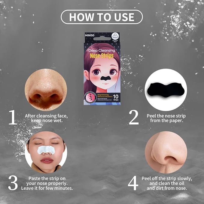 MINISO Nose Strips for Blackheads Remover, Deep Cleansing Nose Strips 10Pcs(Volcanic Mud)