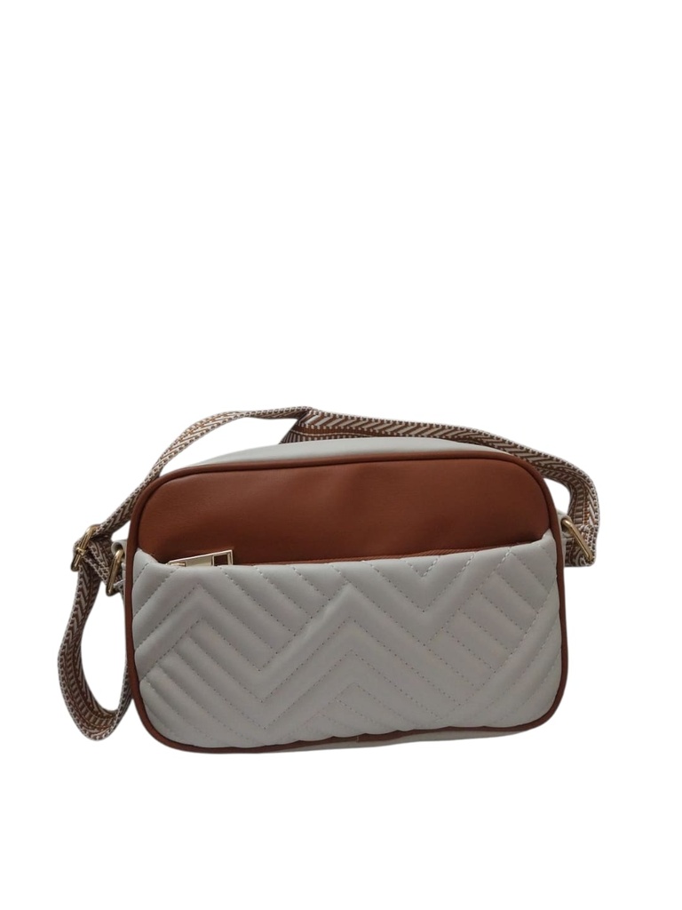 Contrast Color Embroidery Crossbody Bag (Brown) 