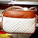 Contrast Color Embroidery Crossbody Bag (Brown) 