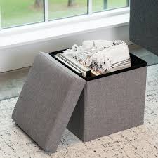 Square Folding Ottoman Storoge Box (Grey)