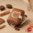 Woman,s Cute Fuzzy Bear Zip Around Zip Short Bifold Wallet (Brown)
