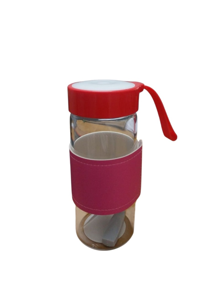 Solid Color Series 2.0 High Borosllcate Glass Tumbler With Handle (470ML)(Rosy) Miniso