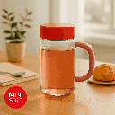 Solid Color Series 2.0 High Borosllcate Glass Tumbler With Handle (470ML)(Rosy) Miniso