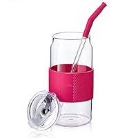 Solid Color Series 2.0 High Borosllcate Glass Tumbler With Handle (470ML)(Rosy) Miniso