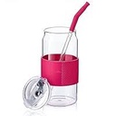 Solid Color Series 2.0 High Borosllcate Glass Tumbler With Handle (470ML)(Rosy) Miniso
