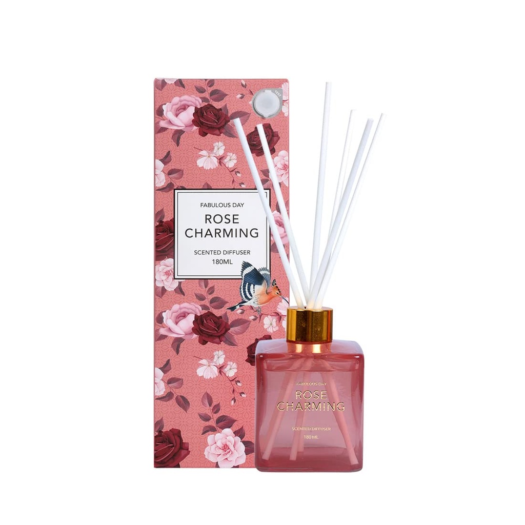 MINISO Glass Scent Diffusers,Home Fragrance Flameless Essential Oil With Diffuser Sticks,Fabulous Day Series(Rose Charming,Pink)