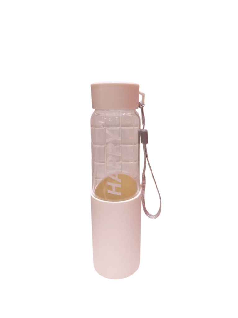 HAPPY High Borosilicate Glass Bottle with Silicone Cover 370mL(Pure White)