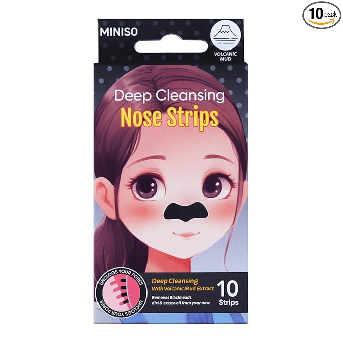 MINISO Nose Strips for Blackheads Remover, Deep Cleansing Nose Strips 10Pcs(Volcanic Mud)