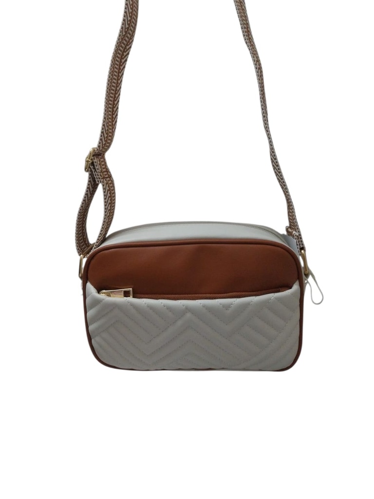 Contrast Color Embroidery Crossbody Bag (Brown) 