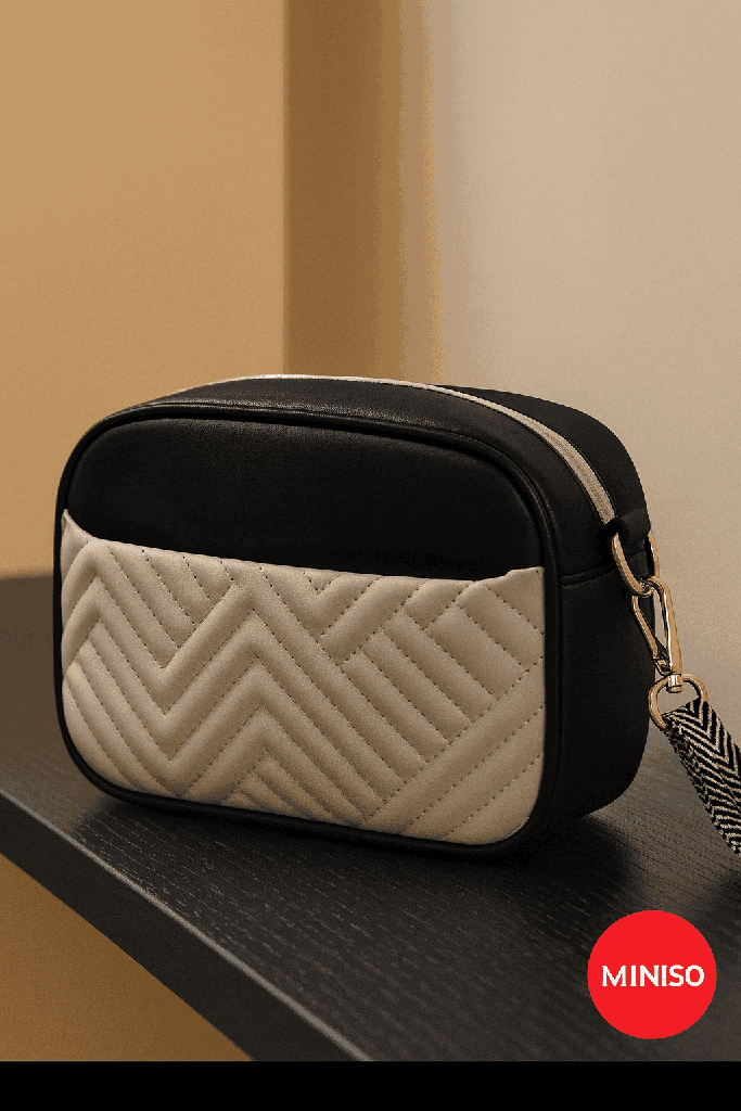 Contrast Color Embroidery Crossbody Bag (Black) 