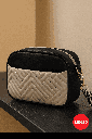 Contrast Color Embroidery Crossbody Bag (Black) 