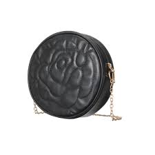Rose Quilted Round Crossbody Bag With Chain (Black)