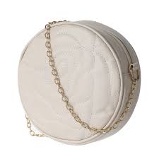 Rose Quilted Round Crossbody Bag With Chain (white)