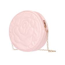 Rose Quilted Round Crossbody Bag With Chain (Pink)
