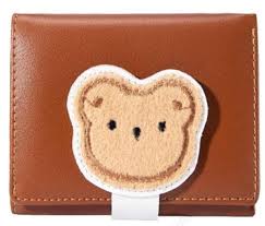 Woman,s Cute Fuzzy Bear Zip Around Zip Short Bifold Wallet (Brown)