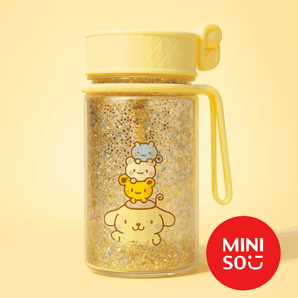 Sanrio Characters Glitter Plastic Water Bottle With Strap (300ML)