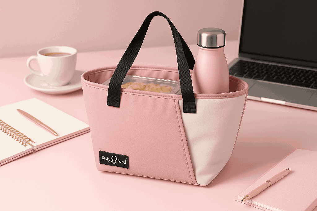 Color Blocking Mousse Trapezoid Lunch Bag (Pink)