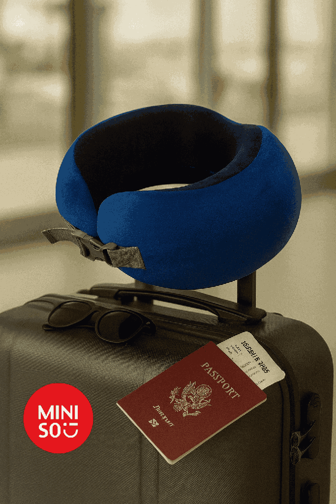 Compact Adjustable Memory Foam Neck Pillow (Navy)
