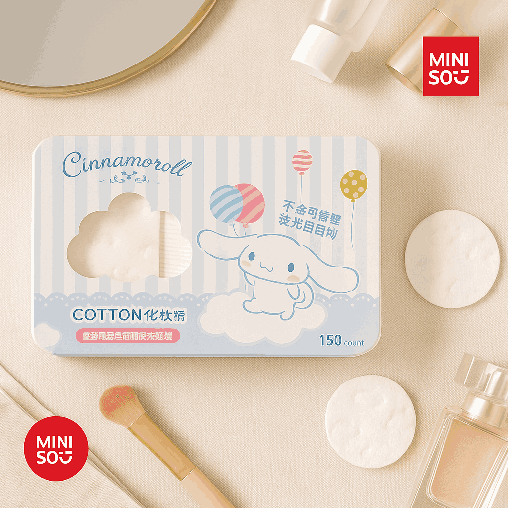 Cinnamoroll Pure Cotton Cloud Print Cotton Pads 150 Count (In Box)