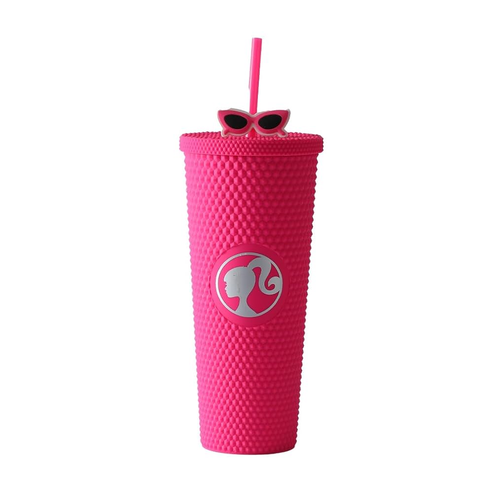 MINISO Barbie Travel Tumbler 24 oz Studded Cup with Lid and Straw Vacuum Insulated Water Bottle Holder Compatible BPA-Free Fashionable Plastic Cup for girls and kids| Car School Home Party Pink
