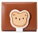 Woman,s Cute Fuzzy Bear Zip Around Zip Short Bifold Wallet (Brown)
