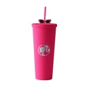 MINISO Barbie Travel Tumbler 24 oz Studded Cup with Lid and Straw Vacuum Insulated Water Bottle Holder Compatible BPA-Free Fashionable Plastic Cup for girls and kids| Car School Home Party Pink